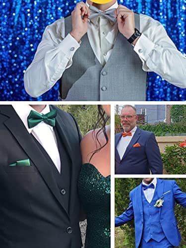 Alizeal Mens Solid Color Mini Squares Formal Banded Pre-tied Bow Ties, Pocket Square, Cufflinks Set Wedding Party Business-Royal Blue - Image 7