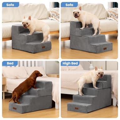 Dog Stairs for Small Dogs & Cats, 3-Step Non-Slip Pet Steps for Couch Sofa and Chair, Grey, 13.6" H - Image 6