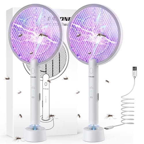 PALONE Electric Fly Swatter 3000V Bug Zapper Racket 2 in 1 Fly Swatter with 1200mAh Battery Rechargeable Mosquito Killer Lamp with 3 Layers Safety Mesh for Indoor and Outdoor (2 Pack) - Image 1