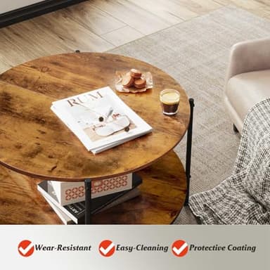 WLIVE Round Coffee Table, 32.6" Small Coffee Table with Storage Shelf, 2-Tier Circle Wood Center Table for Living Room, Apartment, Rustic Brown - Image 6