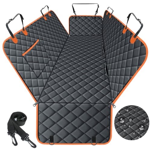 NECKORY Dog Car Seat Cover, Durable Waterproof Scratch Proof Nonslip Dog Hammock, Back Seat Covers with Pocket for Cars SUVs and Trucks - L, Black/Orange - Image 1