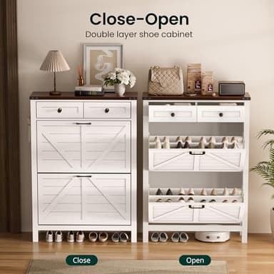 OLILAWN Entryway Shoe Storage, Shoe Storage Cabine with 2 Flip Drawers and 2 Drawers, Shoe Cabinet with Drawer, for Entryway Freestanding Shoes Organizer Cabinet, Slim Shoe Cabinet White - Image 5