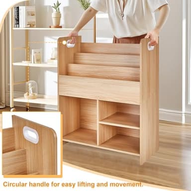 VECELO Wooden Children’s Bookshelf - Kids Book Organizer with 3-Tier Display and 2-Tier Storage Compartments, Easy-to-Access Toddler Bookcase for Playroom, Bedroom, or Nursery - Teak - Image 7