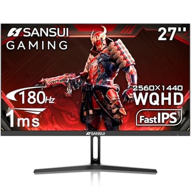 SANSUI 27 Inch WQHD 2560 x 1440 IPS Gaming Monitor, 180Hz 1ms Computer Monitor, DP 1.2 x2 | HDMI 2.0 x2 | VESA Mount, 120% sRGB HDR Eye Care Metal Stand (DP Cable Included) - Image 1