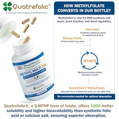 Power By Naturals Methyl Multi One - Iron-Free Methylated Multivitamin with Quatrefolic 5-MTHF, Active B12, P5P, CoQ10 & Zinc for MTHFR Support - Energy & Focus Formula - 60 Capsules (2-Month Supply) - Image 8