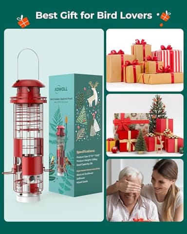 Solar Squirrel Proof Bird Feeders for Outdoors Hanging, Metal Mesh Tube Bird Seed Feeder for Outside with 4 Ports, Weight-Activated Perches, 3LBs Seed Capacity, Suitable for Small Medium Birds, BF008 - Image 8