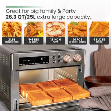 VAL CUCINA Infrared Heating Air Fryer Toaster Oven, Extra Large Countertop Convection Oven 10-in-1 Combo, 6-Slice Toast, Enamel Baking Pan Easy Clean with Recipe Book, Black Matte Stainless Steel - Image 4