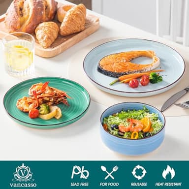 vancasso Bonita Dinnerware Sets 18 Pieces, Blue Stoneware Dishes Set for 6, Plates Set and Bowls Set, Dishwasher and Microwave Safe - Image 3