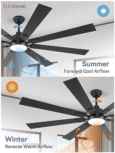ZMISHIBO 72 inch Large Ceiling Fans with Lights and Remote, Indoor/Outdoor Black Modern Ceiling Fan for Kitchen Living Room Patio, 6 Speed Reversible Quiet DC Motor, 3 CCT, Dual Finish 8 Blades - Image 6