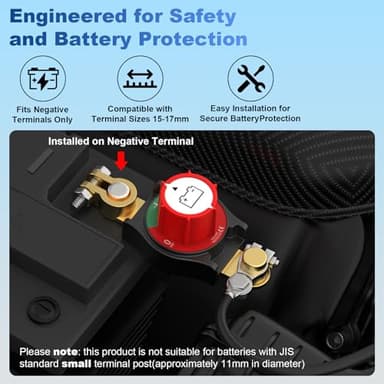 KTROVNN Top Post Battery Disconnect Switch, Car Battery Disconnect Switch, 3rd Gen Battery Kill Switch for Car Truck Boat RV, Heavy Duty, 12V/300A, Negative On/Off - Image 3