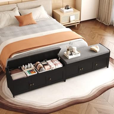 HOMEFORT 41.3" Shoe Bench with Lift Top Storage, Entryway Bench with Cushioned Seat, Wooden End of Bed Bench, Shoe Cabinet Bench with Hidden Storage Space, for Bedroom, Hallway,Black - Image 2