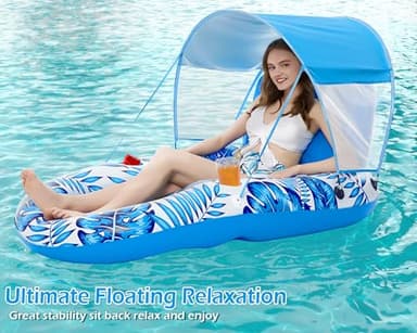 Jasonwell Pool Floats with Canopy - Inflatable Pool Float Adult Lounger Floaties Raft Floating Chair for Swimming Pool Lake Water Lounge Float with Cup Holders Beach Pool Party Toys for Adults(Blue) - Image 8