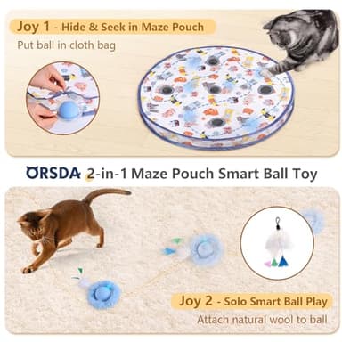 ORSDA Interactive Cat Toys Ball, Automatic Fast Rolling Ball in Pouch, Hide and Seek for Indoor Cats, Motion Chirping Activated Moving Toy, 5 Holes Mat Mouse Catching Game - Image 2