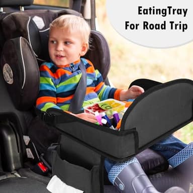 Kids Travel Tray for Toddler Car Seat, Lap Tray for Girl Activities with Dry Erase Board & Cooler Cup Holder, Road Trip Essentials Accessories with No-Drop Large Tablet iPad Holder Stand,2Pc Black - Image 10
