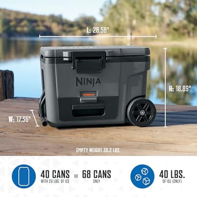 Ninja | Cooler | FrostVault 45QT Cooler with Wheels | Insulated with Temp Dry Storage Drawer | Keeps Ice Cold for Days | for The Beach, Camping, Picnics & More | Grey | FB245CG - Image 2