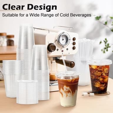 Lamosi 100 Pack 16 oz Clear Plastic Cups with Lids and Straws, Disposable Plastic Coffee Cups with Lids for Iced Coffee, Cold Beverages, Smoothies and To-Go Drinks - Image 4