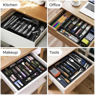 ukeetap Extra Large Expandable Silverware Organizer, BPA-Free Food-Safe Cutlery Flatware Organizer, Kitchen Utensil Drawer Organizer, Adjustable Silverware Holder for Spoons Forks Knives, Black - Image 8