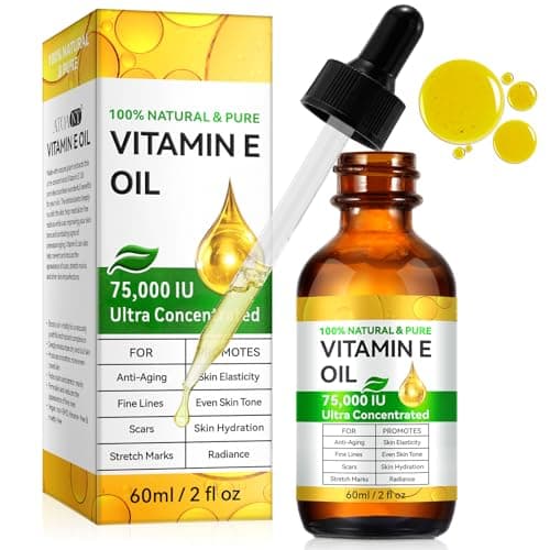 Vitamin E Oil, 75,000 IU, 100% Pure & Natural Vitamin E Oil for Skin, Face, Hair, Nails & Scars, Body Bath Moisturizing Dry Skin and Winkles, Non-GMO & Vegan (2 Fl Oz (Pack of 1)) - Image 1