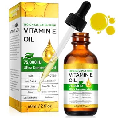 Vitamin E Oil, 75,000 IU, 100% Pure & Natural Vitamin E Oil for Skin, Face, Hair, Nails & Scars, Body Bath Moisturizing Dry Skin and Winkles, Non-GMO & Vegan (2 Fl Oz (Pack of 1)) - Image 1