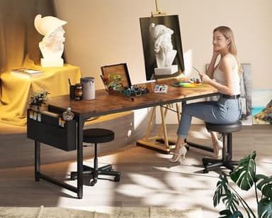 ODK Computer Desk Large Office Desk, 63 Inch Gaming Desk with Storage, Modern PC Work Table with Headphone Hook for Home Office, Splice Board, Rustic Brown - Image 7