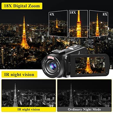 Video Camera, Full HD 1080P 30MP Camcorder, Vlogging Camera for YouTube with Infrared Night Vision, 18X Digital Zoom 3.0“ LCD Screen Digital Camera, Video Recorder with Remote Control and Battery - Image 4