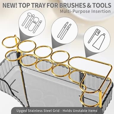 Upgraded 3-Tier Corner Bathroom Countertop Organizer – Spacious Storage for Makeup, Skincare & Perfumes, Built-in Brush Holder Fits Vanity/Dresser/Bsthtub (Slate Gray - Image 5