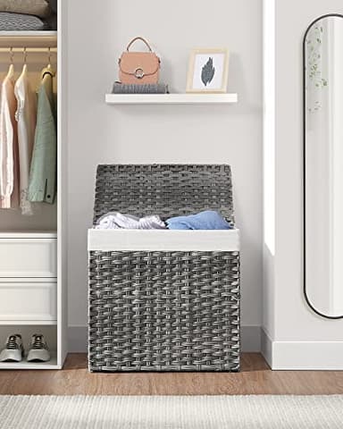 SONGMICS 130L Clothes Hamper with Lid, 2 Removable Liner Bags, 6 Mesh Bags, Wicker, Double Laundry Basket for Bathroom, 13 x 26 x 23.6 Inches, Gray ULCB253G01 - Image 9
