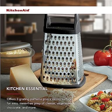 KitchenAid Gourmet 4-Sided Stainless Steel Box Grater for Fine, Medium and Coarse Grate, and Slicing, Detachable 3 Cup Storage Container and Measurment Markings, Dishwasher Safe, 10 inches tall, Black - Image 4