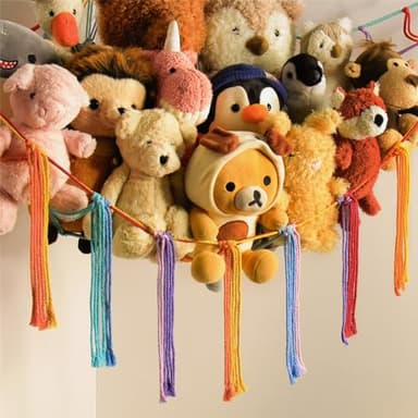 Stuffed Animal Hammock Corner Storage Net Cute Preppy Trendy Stuff Gifts for Teen Girls Baby Room Wall Nursery Decor Rainbow Color Colorful Unicorn Hanging Organizers XL Large - Image 5