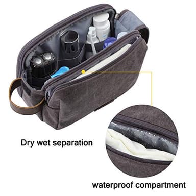 BAGSMART Toiletry Bag for Men, Canvas Travel Toiletry Organizer Dopp Kit Water-resistant Shaving Bag for Toiletries Accessories,Grey-Medium - Image 3