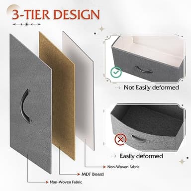 WLIVE Fabric Dresser for Bedroom, 6 Drawer Double Dresser, Storage Tower with Fabric Bins, Chest of Drawers for Closet, Living Room, Hallway, Dark Grey - Image 7