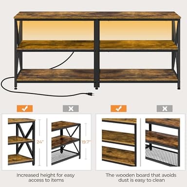Yaheetech TV Stand with Power Outlet, Industrial Entertainment Center with LED Lights for 65 Inch TV, 3 Tiers Tv Console with Charging Station for Living Room, Media Console with Shelves, Rustic Brown - Image 9