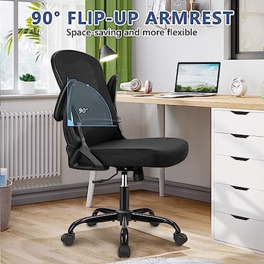 Winrise Office Chair Desk Chair, Ergonomic Mesh Computer Chair Home Office Desk Chairs, Swivel Task Chair Mid Back Breathable Rolling Chair with Adjustable Lumbar Support Flip Up Armrest (Black) - Image 7