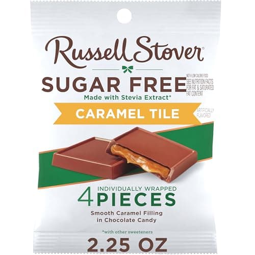 RUSSELL STOVER Sugar Free Caramel Chocolate Candy Tiles, 2.25 oz. bag (Pack of 10) - Image 1