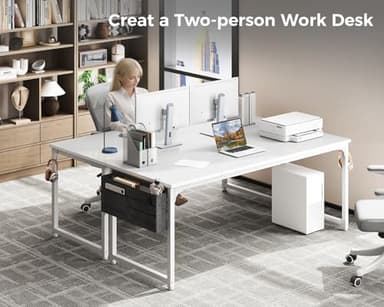 ODK Computer Desk Large Office Desk, 63 Inch Gaming Desk with Storage, Modern PC Work Table with Headphone Hook for Home Office, Splice Board, White + White Leg - Image 4