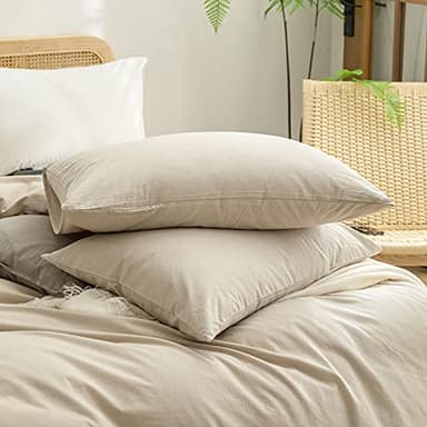 BESTOUCH Duvet Cover Set 100% Washed Cotton Linen Feel Super Soft Comfortable Chic Lightweight 3 PCs Home Bedding Set Solid Almond Milk Grey Queen - Image 7