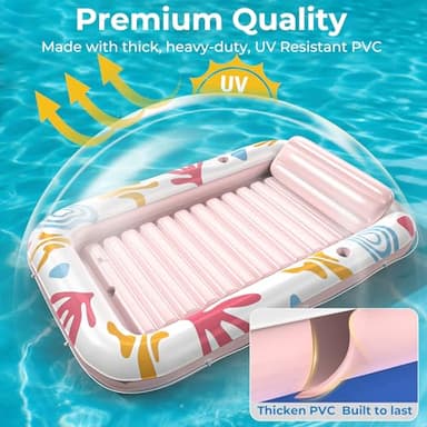 Inflatable Tanning Pool Lounger Float with Protection Tarp,70" x 46" Pool Floats Adult w/Pillow,6 in 1 Suntan Tub Floatie,Sunbathing Water Bed Lounge Blow Up Kids Ball Pit Party Gifts-Pink Champagne - Image 6