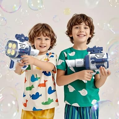 Automatic Refill Bubble Machine Gun - Rechargeable Bazooka Bubble Gun for Kids with Colorful Lights, Electric Rocket Bubble Blaster Shooter Toys for Outdoor Wedding Birthday Party Boys Gifts, Blue - Image 8