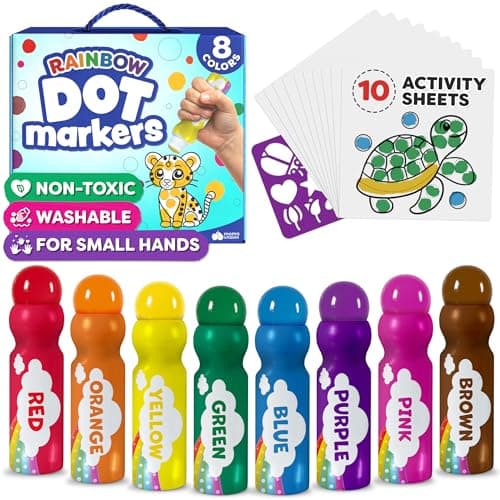 Dot Markers For Toddlers 1-3 - Dot Art Paints Washable For Kids - Includes Printed & PDF Coloring Sheets - Toddler Arts And Crafts - Preschool Learning Activities - Bingo Daubers For Toddlers 2-4 - Image 1
