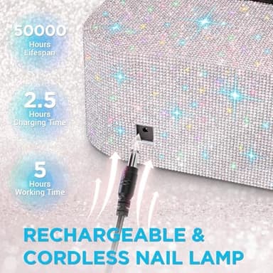 Aedavey Cordless UV Nail Lamp, Rechargeable UV Light for Gel Nails, LED Nail Lamp with 4 Timer Modes, Gel Nail UV Light Decorate with Sparkling Nail Rhinestones (Sparkly White - Image 3