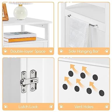 Yaheetech Cat Litter Box Enclosure, Hidden Litter Box Furniture with Open Shelf, Indoor Cat Washroom, Storage Cabinet Pet Crate, Side End Table, Wooden Pet House White - Image 3