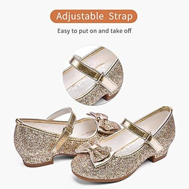 Stelle Girls Dress Shoes Glitter Princess Shoe Flower Mary Jane Low Heels Party Wedding Prom Footwear for Toddler Kids(T08-Gold, 12ML) - Image 4