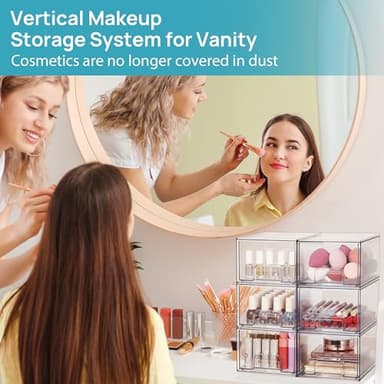 Vtopmart 4 Pack Clear Small Stackable Storage Drawers,Acrylic Bathroom Makeup Organizer,Plastic Storage Bins For Vanity, Undersink, Kitchen Cabinets, Pantry, Home Organization - Image 5