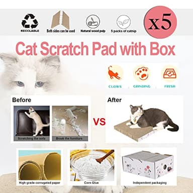 5 Packs in 1 Cat Scratch Pad with Box, Cat Scratcher Cardboard,Reversible,Durable Recyclable Cardboard, Suitable for Cats to Rest, Grind Claws and Play with Scratch Box - Image 6