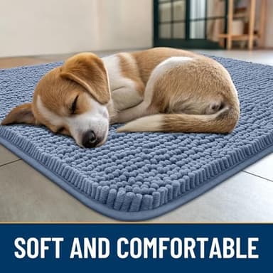 Smiry Dog Door Mat for Muddy Paws 48x30, Absorbs Moisture and Dirt Doormat, Non-Slip Washable Quick Dry Chenille Front Door Mat Indoor Entrance, Entryway Carpet for Inside Floor, Airy Blue - Image 4