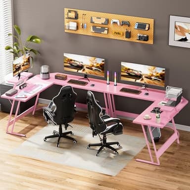 Homall Pink L Shaped Gaming Desk Computer Corner PC Desk Table with Large Monitor Stand for Home Office Studying Writing Workstation, Gift for Girls and Women (Pink, 51 Inch) - Image 9