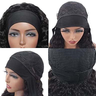 Aiterina 26 Inch Headband Wig Human Hair Deep Wave Headband Wigs for Black Women Virgin Human Hair Headband Wig Glueless Curly Headband Wig Human Hair Natural Color - Image 5