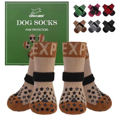 EXPAWLORER Anti Slip Dog Socks to Prevent Licking Paws - Dog Shoes for Hot Pavement, Dog Booties for Hardwood Floors, Dog Boots & Paw Protectors with Grippers for Small Medium Large Senior Dogs - Image 1