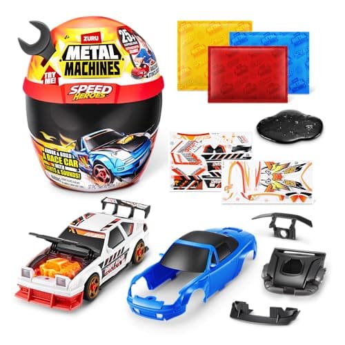 Metal Machines Speed Heroes (Black) by Zuru, 20+ Surprises, Build Your own Car, Two Bodies, Lights & Sounds, Slime - Image 1