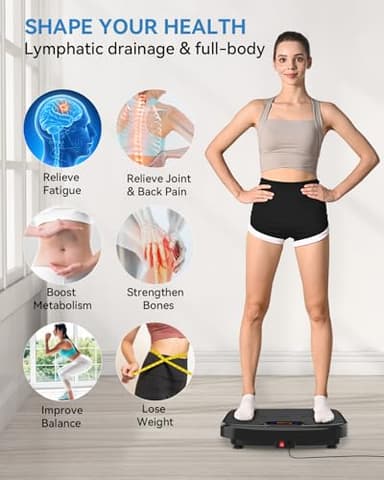 Vibration Plate Exercise Machine, Vibration Plate Platform for Lymphatic Drainage, 200 Adjustable Speeds Power Shaping Vibrating Plate Helps Weight Loss, Shaping, Max Weight 450 Lbs(Black) - Image 5